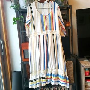 Zara Striped Boho dress with lace and ruffle